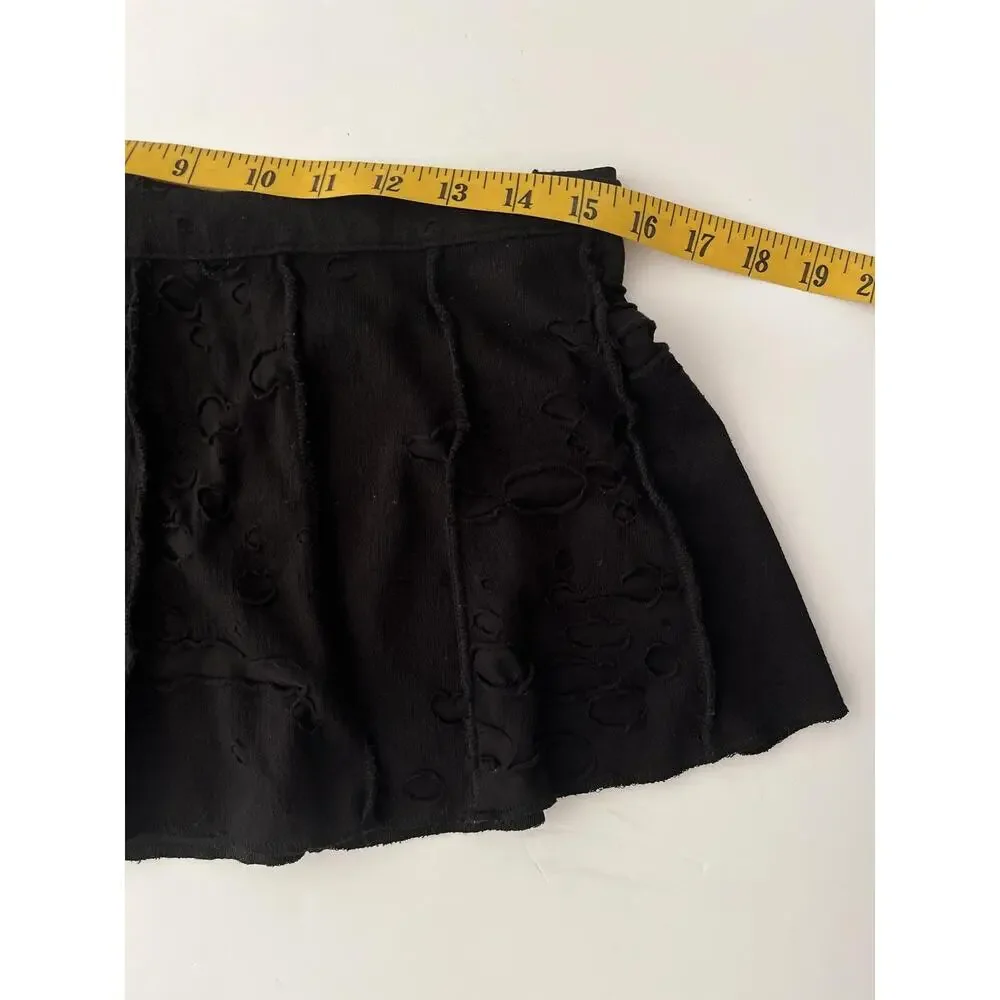 Shrine Skirt Women M Black Stretch Micro Mini Low Rise Burnout Goth Zip Back USA